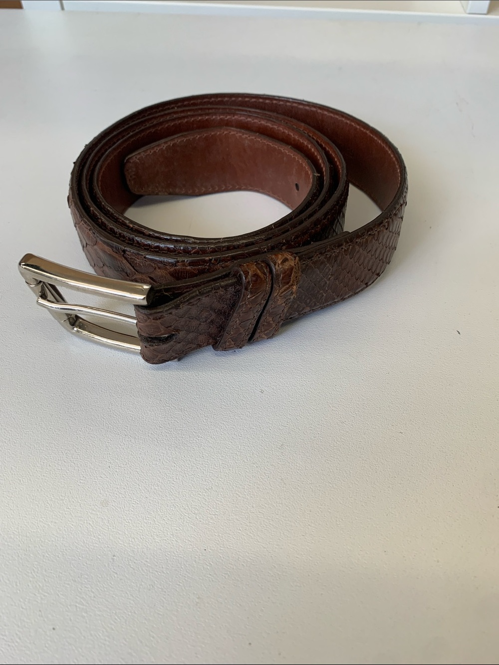 Men's Brown Textured Leather Belt with Silver Buckle